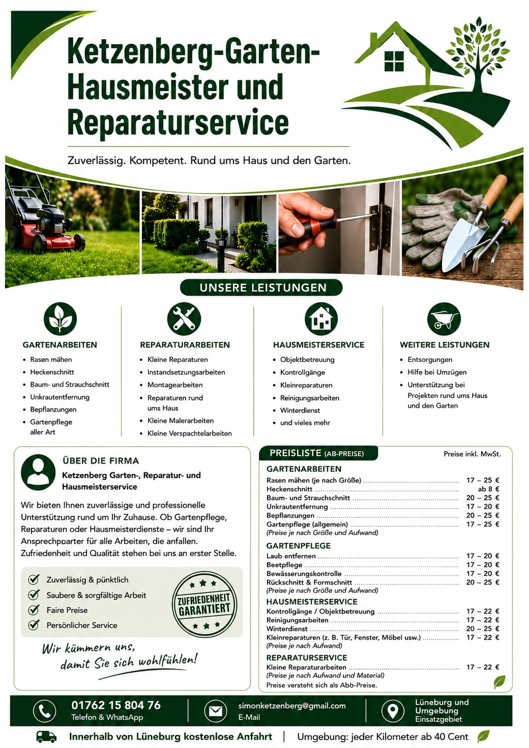 Ketzenberg Garten-, Hausmeister- und Reparaturservice – Flyer mit Leistungen und Kontaktdaten